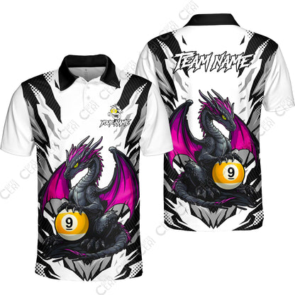 Customized Billiards Unisex Polo Shirt, Personalized Baby Dragon 9 Ball Jersey Gift For Billiard Players