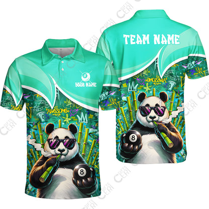 Customized 8 Ball Pool Unisex Polo Shirt, 8-Ball Panda Bamboo Billiards, Billiards Jerseys