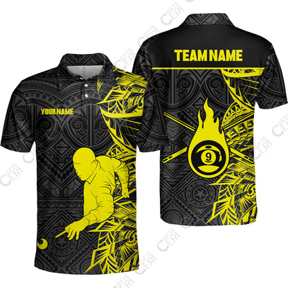 Customized 9 Ball Pool Unisex Polo Shirt, 9-Ball Billiards Tattoo Pattern, Billiards Jerseys