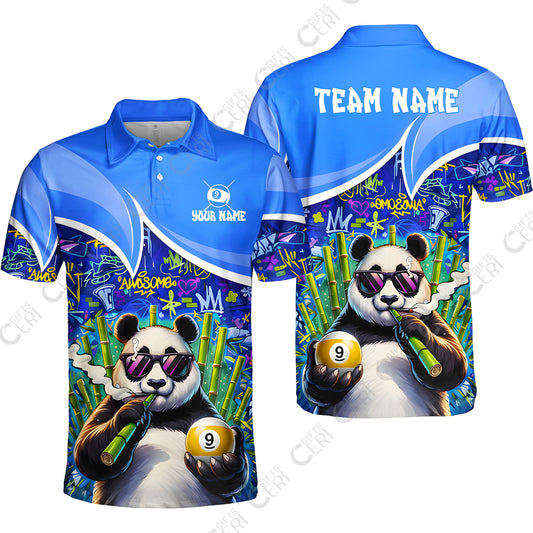 Customized 9 Ball Pool Unisex Polo Shirt, 9-Ball Panda Bamboo Billiards, Billiards Jerseys