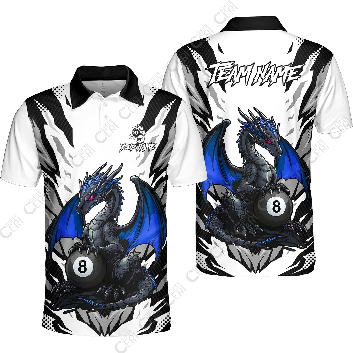 Customized Billiards Unisex Polo Shirt, Personalized Baby Dragon 8 Ball Jersey Gift For Billiard Players