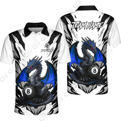 Customized Billiards Unisex Polo Shirt, Personalized Baby Dragon 8 Ball Jersey Gift For Billiard Players