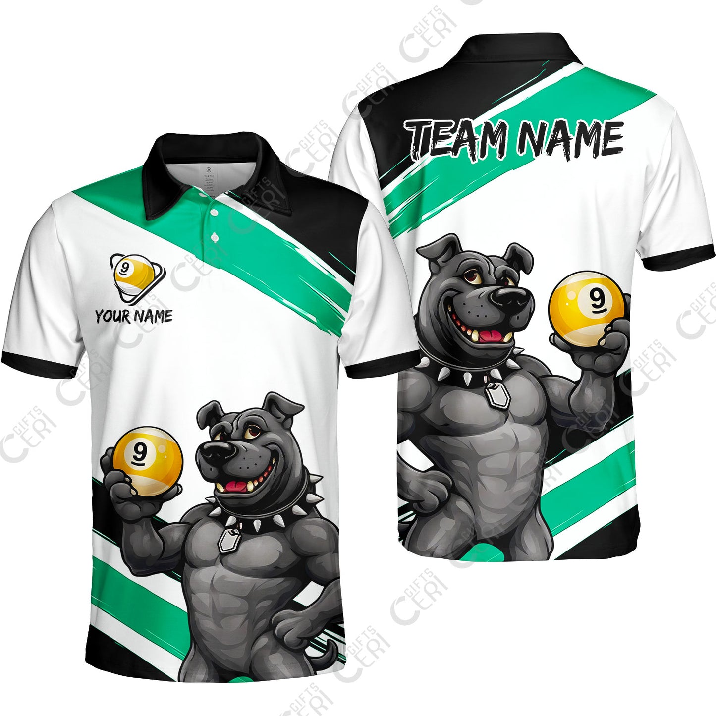 Customized Billiards Unisex Polo Shirt, Personalized Pitbull 9 Ball Jersey Gift For Billiard Players