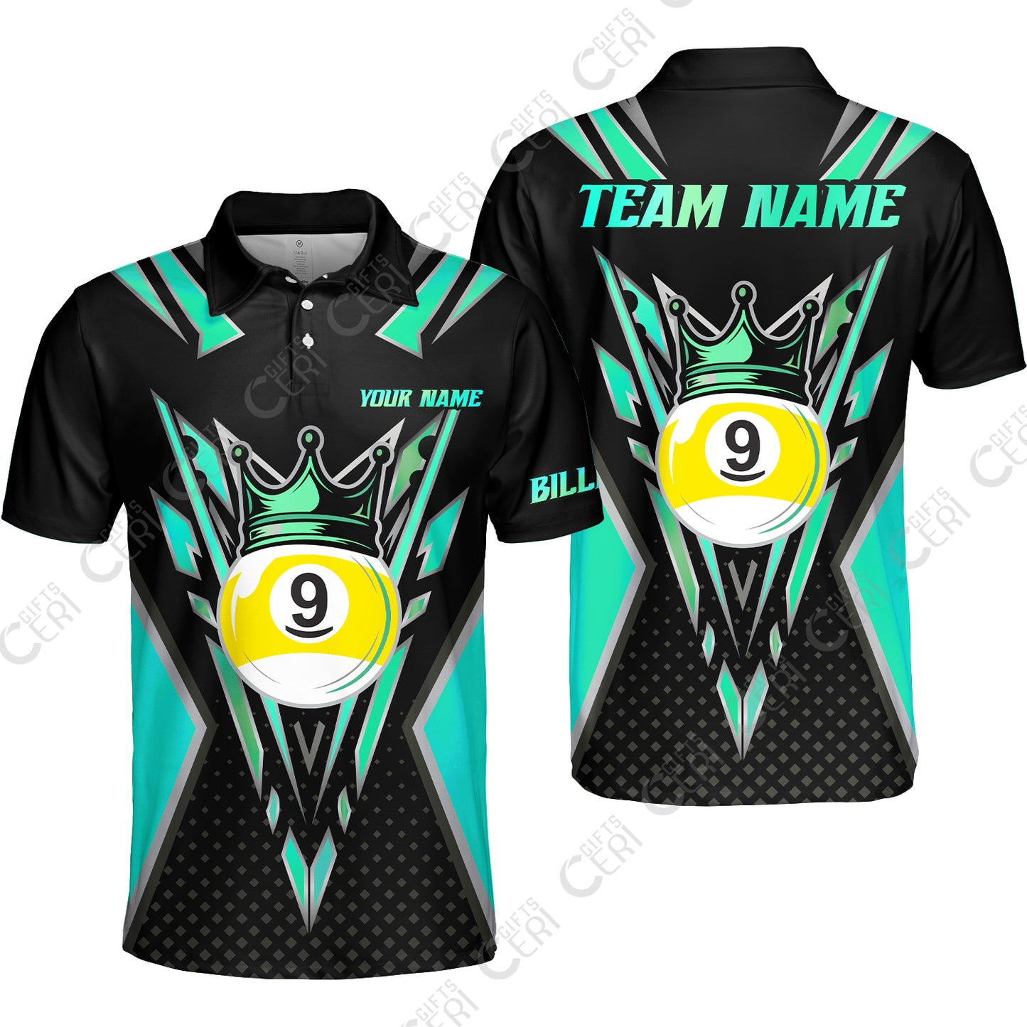 Customized 9 Ball Pool Unisex Polo Shirt, Billiard 9-Ball Crown, Billiard Jerseys