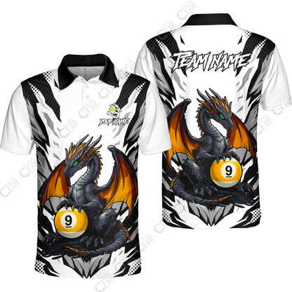 Customized Billiards Unisex Polo Shirt, Personalized Baby Dragon 9 Ball Jersey Gift For Billiard Players