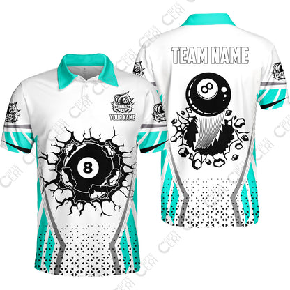 Customized 8 Ball Pool Unisex Polo Shirt, Billiard Triangle Pattern, 8-Ball Breaks The Wall, Billiard Jerseys