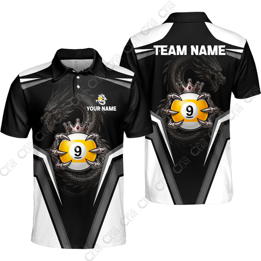 Customized 9 Ball Pool Unisex Polo Shirt, Dragon's Holding 9-Ball, Personalized Billiards Jersey