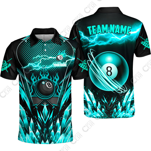 Customized 8 Ball Pool Unisex Polo Shirt, Electric Lightning Crystal, Billiards Jerseys