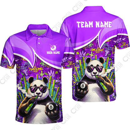 Customized 8 Ball Pool Unisex Polo Shirt, 8-Ball Panda Bamboo Billiards, Billiards Jerseys