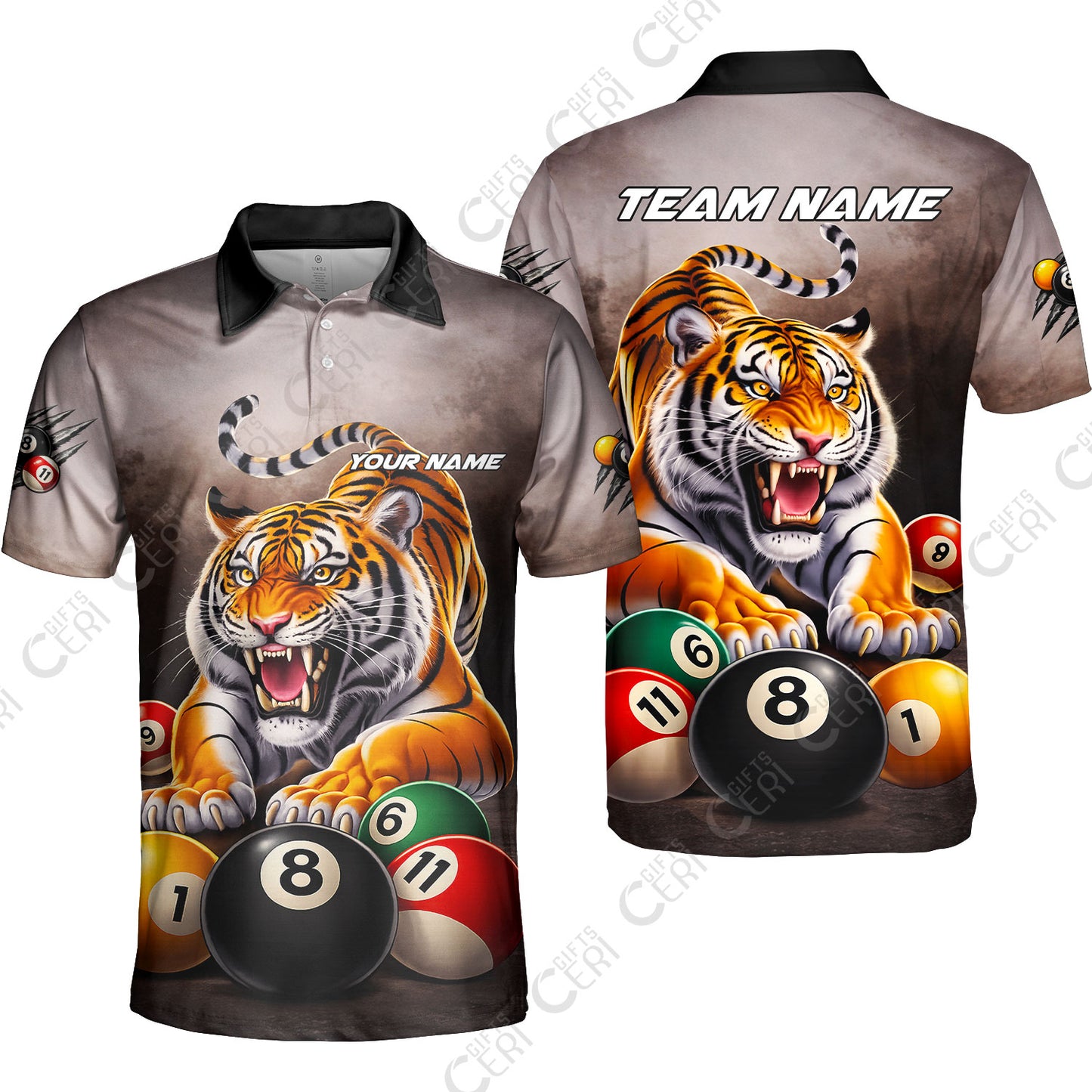 Customized 8 Ball Pool Unisex Polo Shirt, Billiards 8-Ball Colorful Tiger Break, Billiards Jerseys