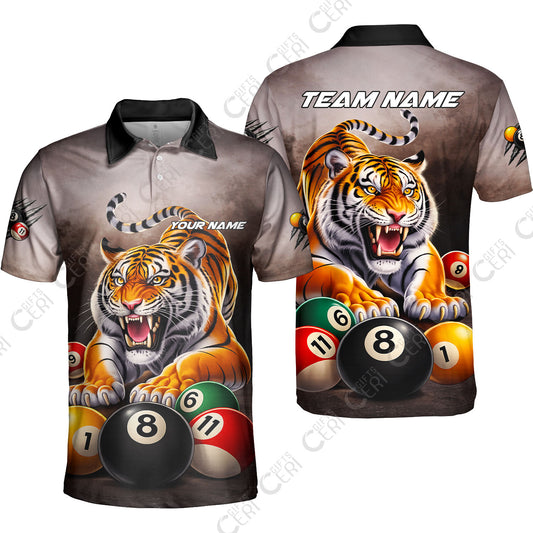 Customized 8 Ball Pool Unisex Polo Shirt, Billiards 8-Ball Colorful Tiger Break, Billiards Jerseys