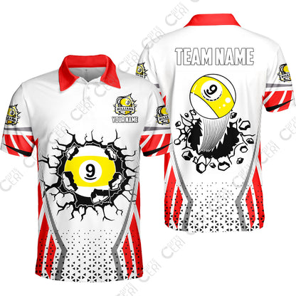 Customized 9 Ball Pool Unisex Polo Shirt, Billiard Triangle Pattern, 9-Ball Breaks The Wall, Billiard Jerseys