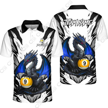 Customized Billiards Unisex Polo Shirt, Personalized Baby Dragon 9 Ball Jersey Gift For Billiard Players
