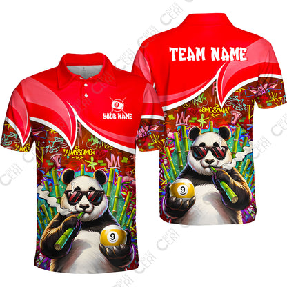 Customized 9 Ball Pool Unisex Polo Shirt, 9-Ball Panda Bamboo Billiards, Billiards Jerseys