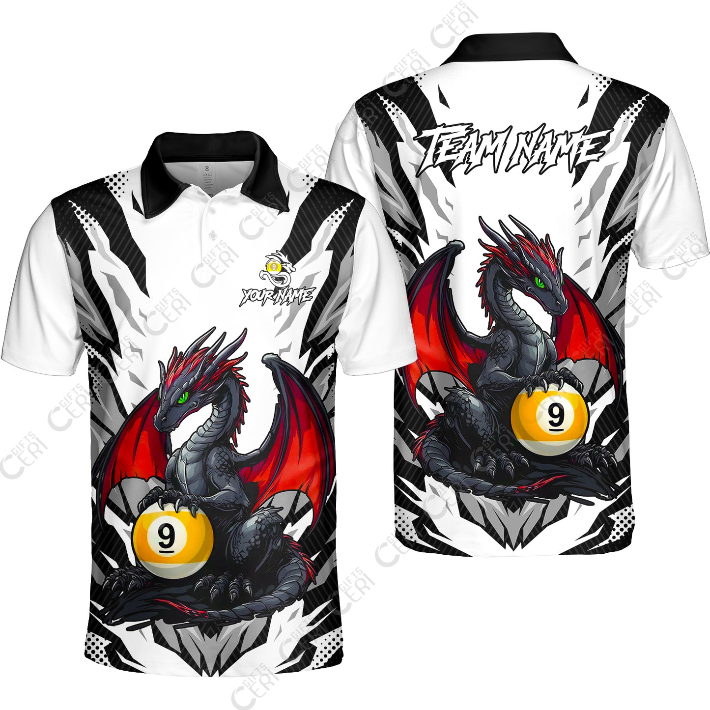 Customized Billiards Unisex Polo Shirt, Personalized Baby Dragon 9 Ball Jersey Gift For Billiard Players