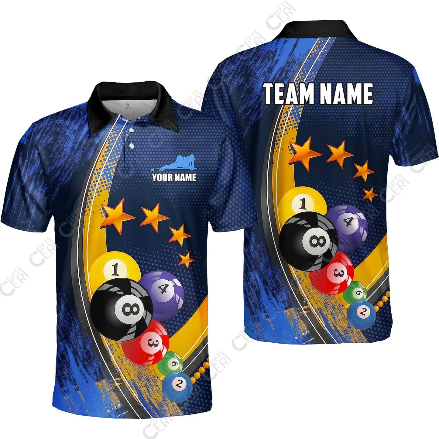 Customized 8 Ball Pool Unisex Polo Shirt, Brush Paint Billiards 8-Ball, Personalized Billiards Jersey