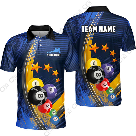 Customized 8 Ball Pool Unisex Polo Shirt, Brush Paint Billiards 8-Ball, Personalized Billiards Jersey