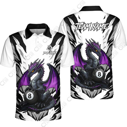 Customized Billiards Unisex Polo Shirt, Personalized Baby Dragon 8 Ball Jersey Gift For Billiard Players