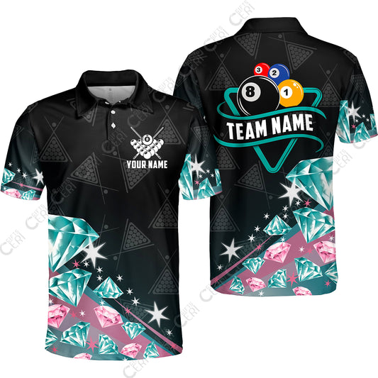Customized 8 Ball Pool Unisex Polo Shirt, Diamonds Billiard 8-Ball, Personalized Billiards Jersey