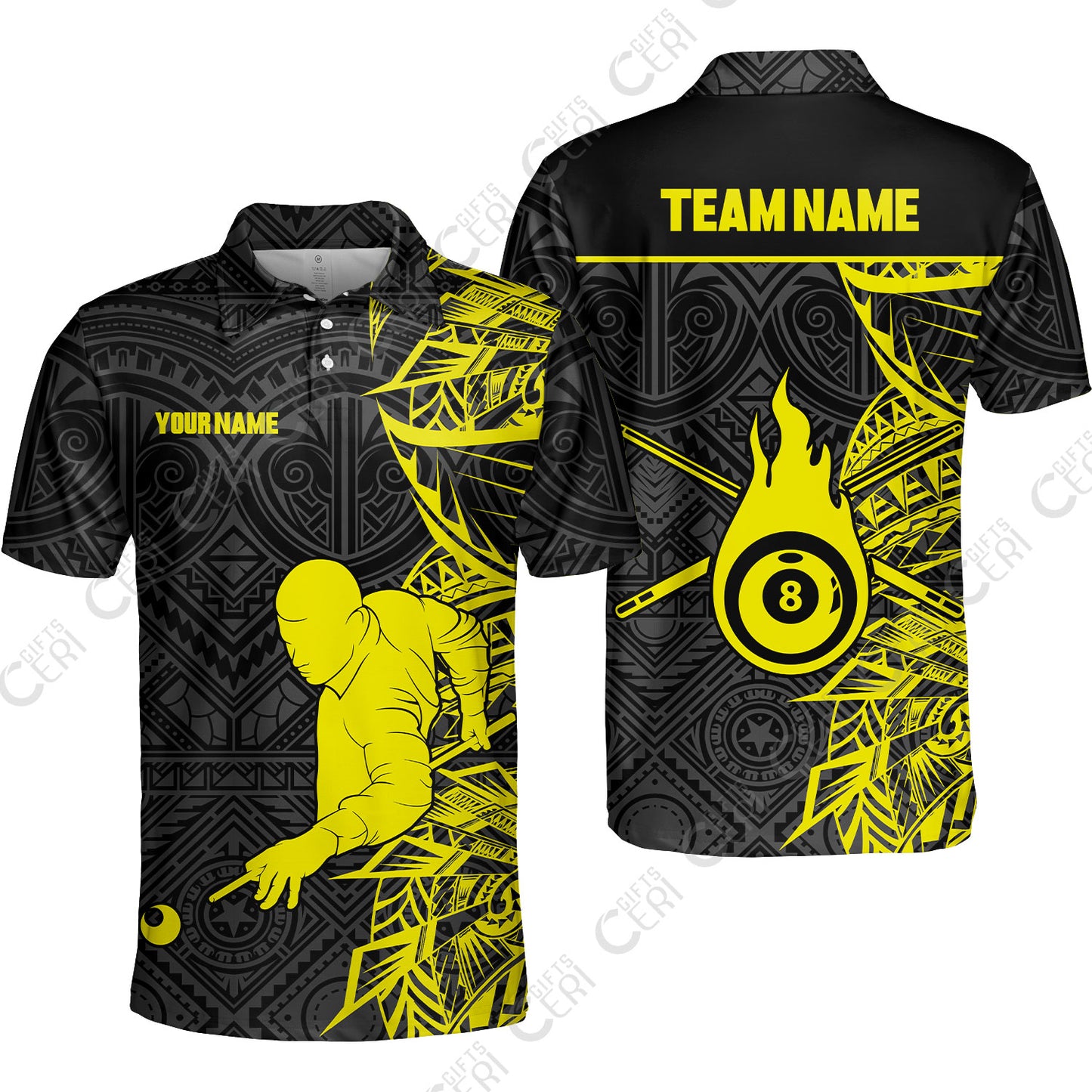 Customized 8 Ball Pool Unisex Polo Shirt, 8-Ball Billiards Tattoo Pattern, Billiards Jerseys