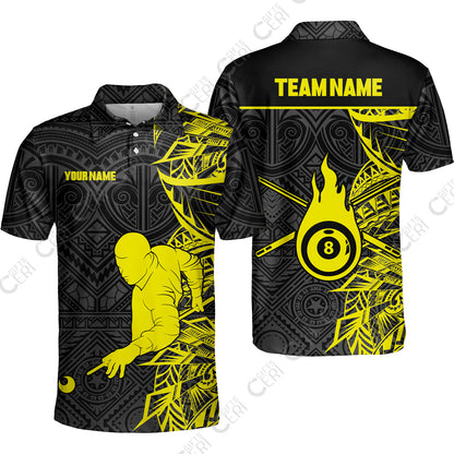 Customized 8 Ball Pool Unisex Polo Shirt, 8-Ball Billiards Tattoo Pattern, Billiards Jerseys