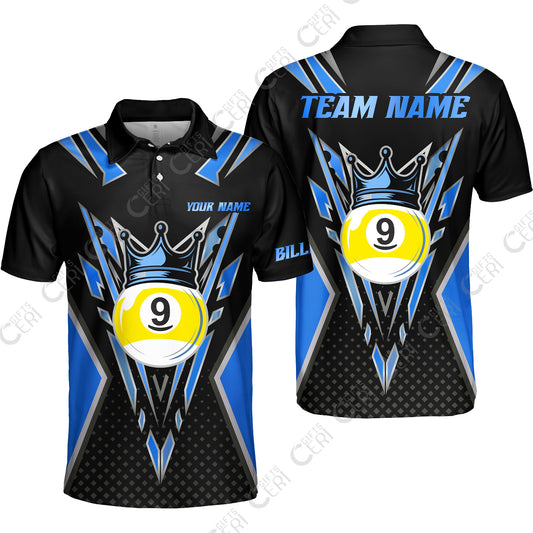 Customized 9 Ball Pool Unisex Polo Shirt, Billiard 9-Ball Crown, Billiard Jerseys