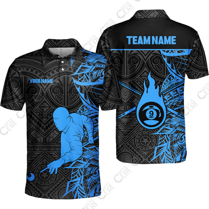 Customized 9 Ball Pool Unisex Polo Shirt, 9-Ball Billiards Tattoo Pattern, Billiards Jerseys