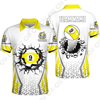 Customized 9 Ball Pool Unisex Polo Shirt, Billiard Triangle Pattern, 9-Ball Breaks The Wall, Billiard Jerseys