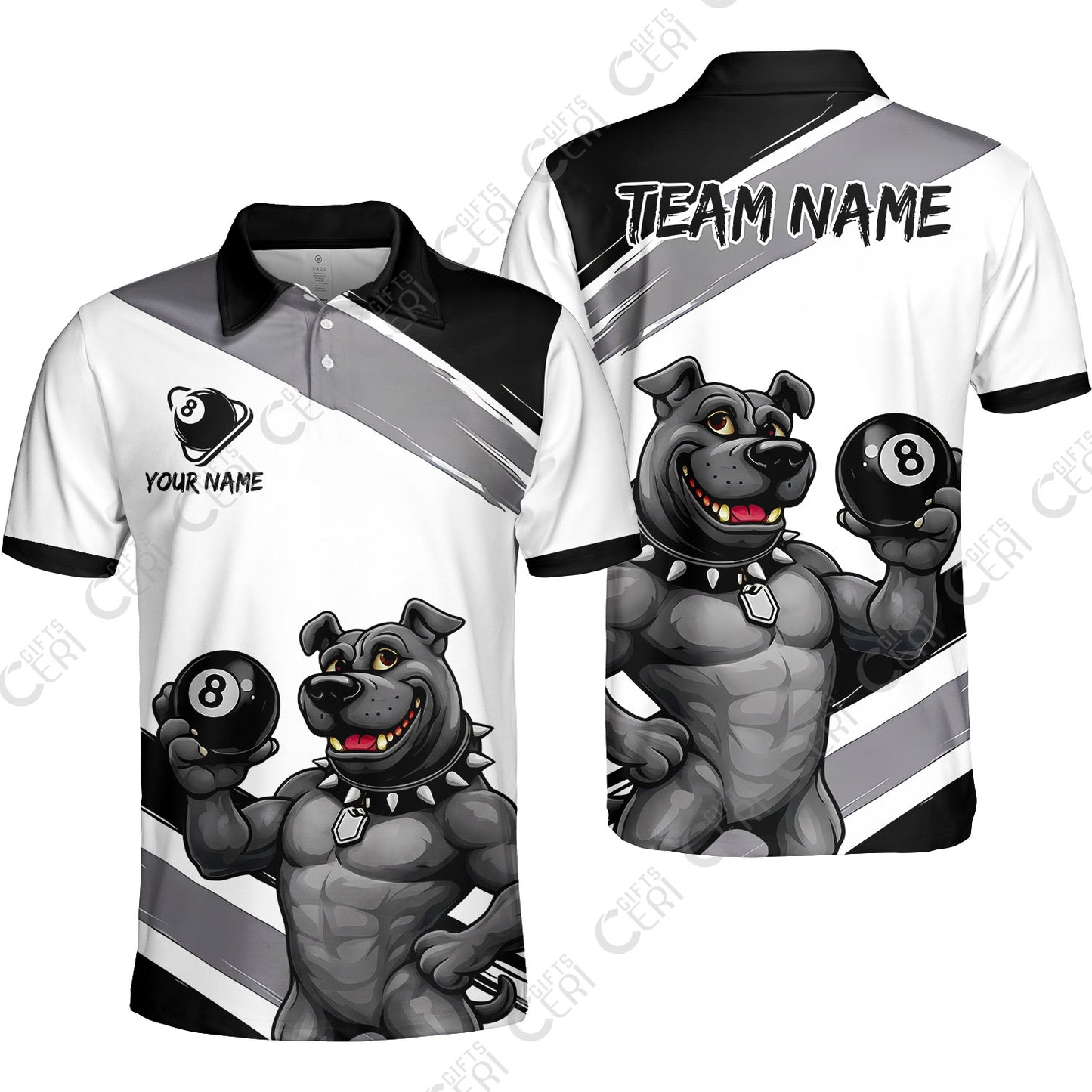 Customized Billiards Unisex Polo Shirt, Personalized Pitbull 8 Ball Jersey Gift For Billiard Players