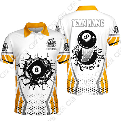Customized 8 Ball Pool Unisex Polo Shirt, Billiard Triangle Pattern, 8-Ball Breaks The Wall, Billiard Jerseys