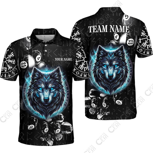 Customized Billiards Unisex Polo Shirt, Wolf Runic Viking Black Grunge Alphabet, Billiards Jerseys