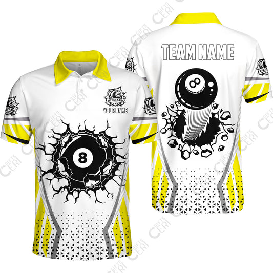 Customized 8 Ball Pool Unisex Polo Shirt, Billiard Triangle Pattern, 8-Ball Breaks The Wall, Billiard Jerseys