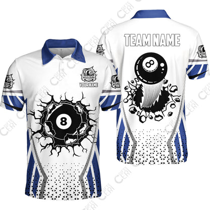 Customized 8 Ball Pool Unisex Polo Shirt, Billiard Triangle Pattern, 8-Ball Breaks The Wall, Billiard Jerseys
