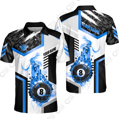 Customized Billiards Unisex Polo Shirt, Flaming 8-Ball Graphic, 8 Ball Pool Jersey