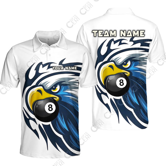 Customized 8 Ball Pool Unisex Polo Shirt, Eagle Eye 8-Ball, Personalized Billiards Jersey
