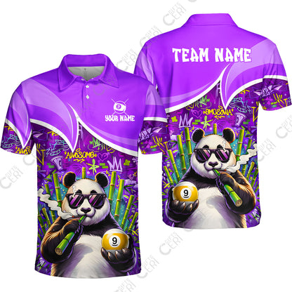 Customized 9 Ball Pool Unisex Polo Shirt, 9-Ball Panda Bamboo Billiards, Billiards Jerseys