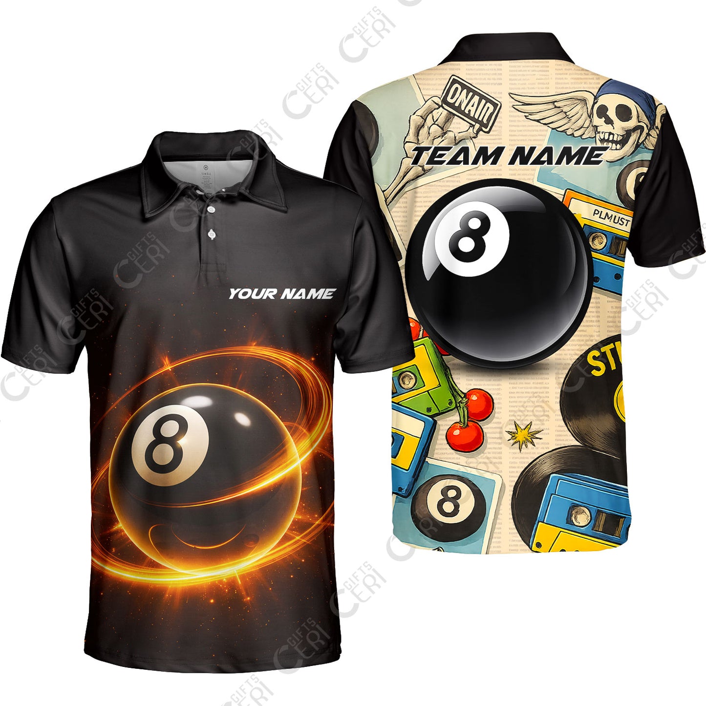 Customized 8 Ball Pool Unisex Polo Shirt, Billiard 8-Ball Retro Vibes, Billiards Jerseys