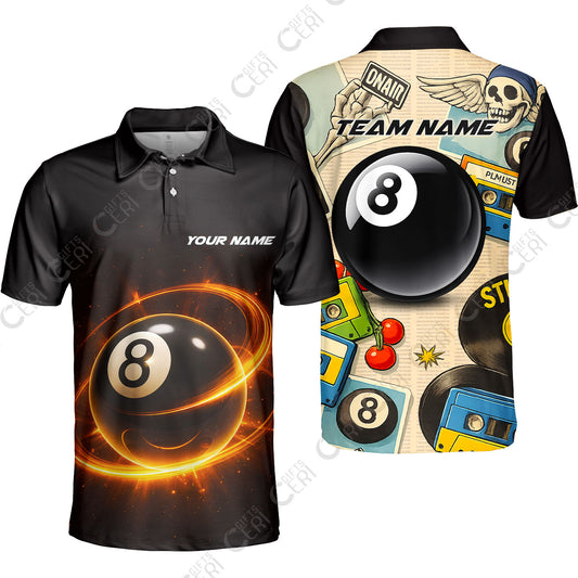 Customized 8 Ball Pool Unisex Polo Shirt, Billiard 8-Ball Retro Vibes, Billiards Jerseys