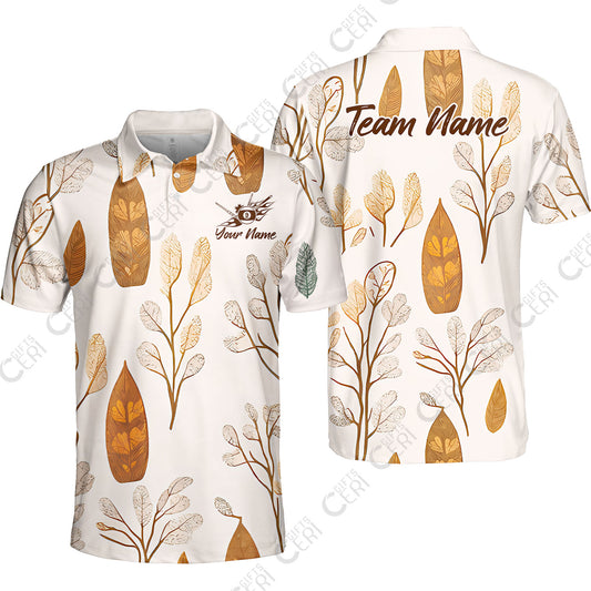 Customized 9 Ball Pool Unisex Polo Shirt, Leaves Pattern Billiard 9-ball, Personalized Billiards Jersey