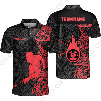 Customized 9 Ball Pool Unisex Polo Shirt, 9-Ball Billiards Tattoo Pattern, Billiards Jerseys