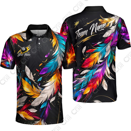 Customized 8 Ball Pool Unisex Polo Shirt, Feather Splash Billiard 8-Ball, Personalized Billiards Jersey