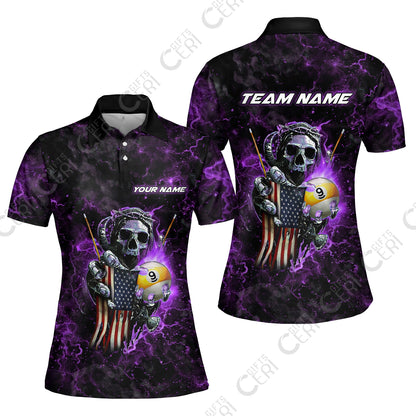 Customized Billiards Women Polo Shirt, Personalized Ghost Break 9 Ball Jersey Gift For Billiard Players