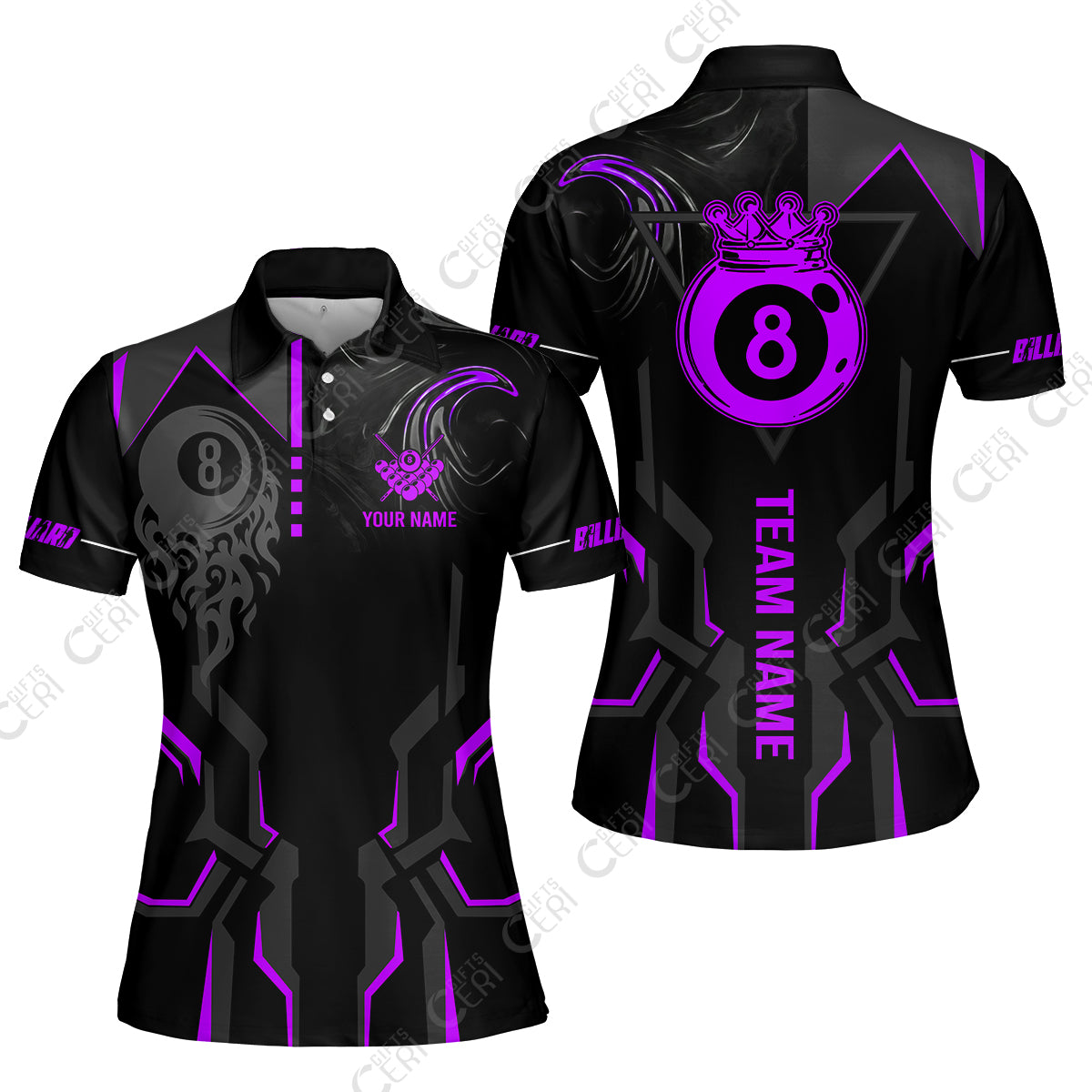 Customized 8 Ball Pool Women Polo Shirt, 8-Ball Liquid Effect Smoke, Billiard Jerseys