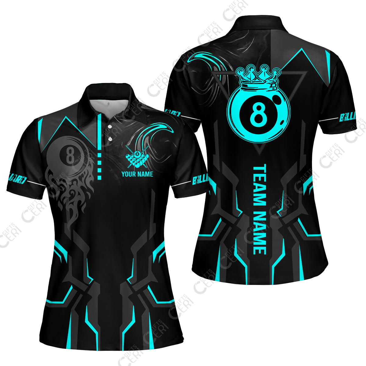 Customized 8 Ball Pool Women Polo Shirt, 8-Ball Liquid Effect Smoke, Billiard Jerseys