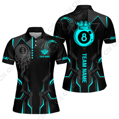 Customized 8 Ball Pool Women Polo Shirt, 8-Ball Liquid Effect Smoke, Billiard Jerseys