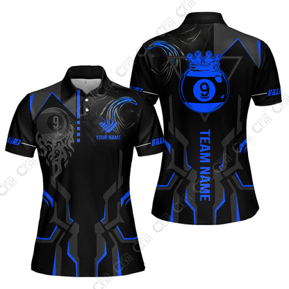 Customized 9 Ball Pool Women Polo Shirt, 9-Ball Liquid Effect Smoke, Billiard Jerseys