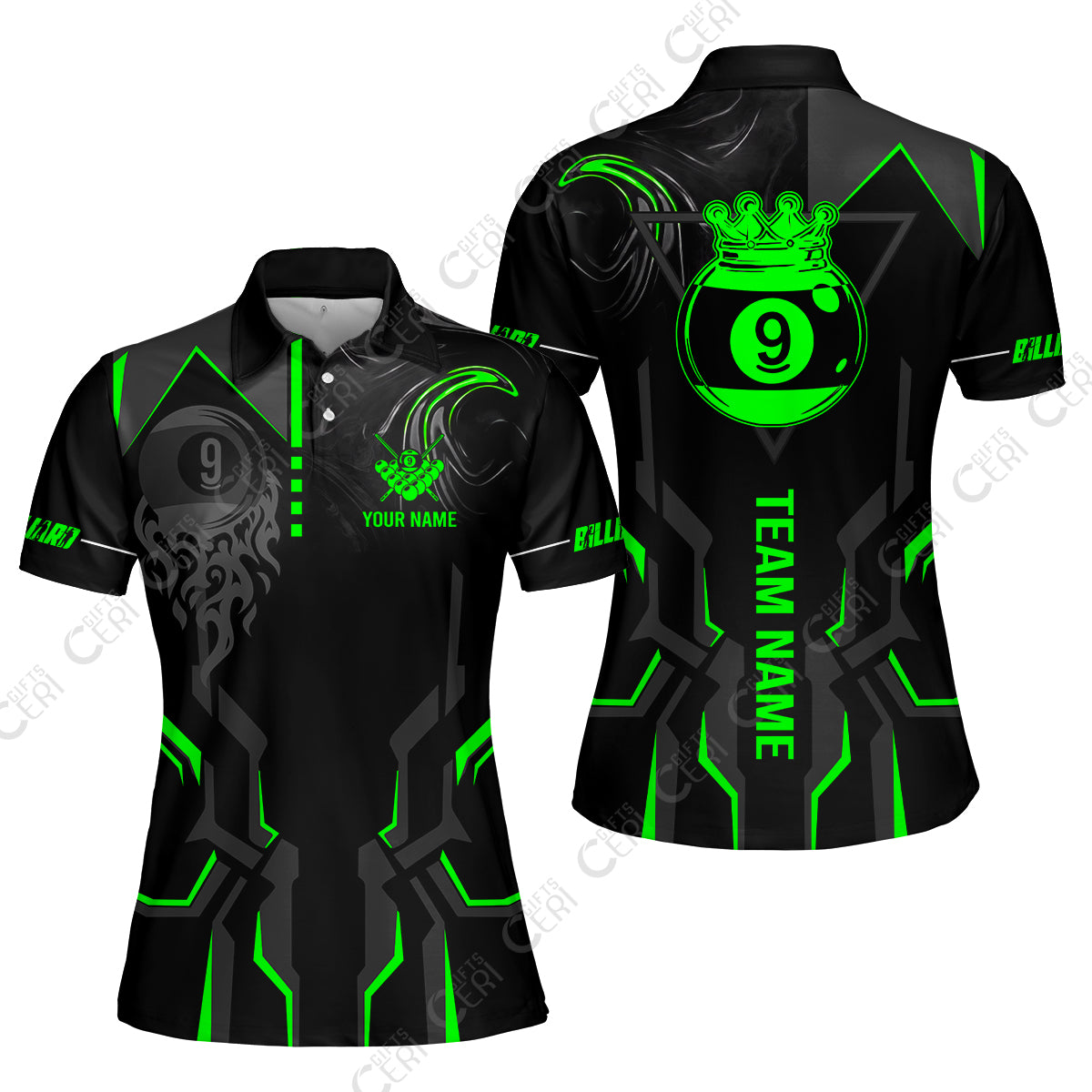 Customized 9 Ball Pool Women Polo Shirt, 9-Ball Liquid Effect Smoke, Billiard Jerseys