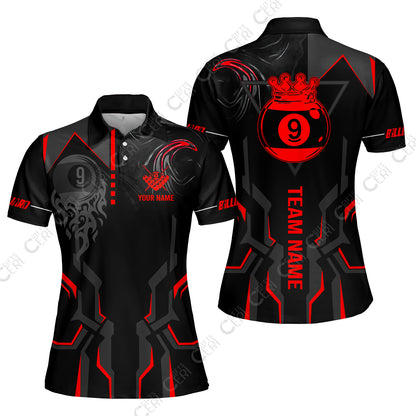 Customized 9 Ball Pool Women Polo Shirt, 9-Ball Liquid Effect Smoke, Billiard Jerseys