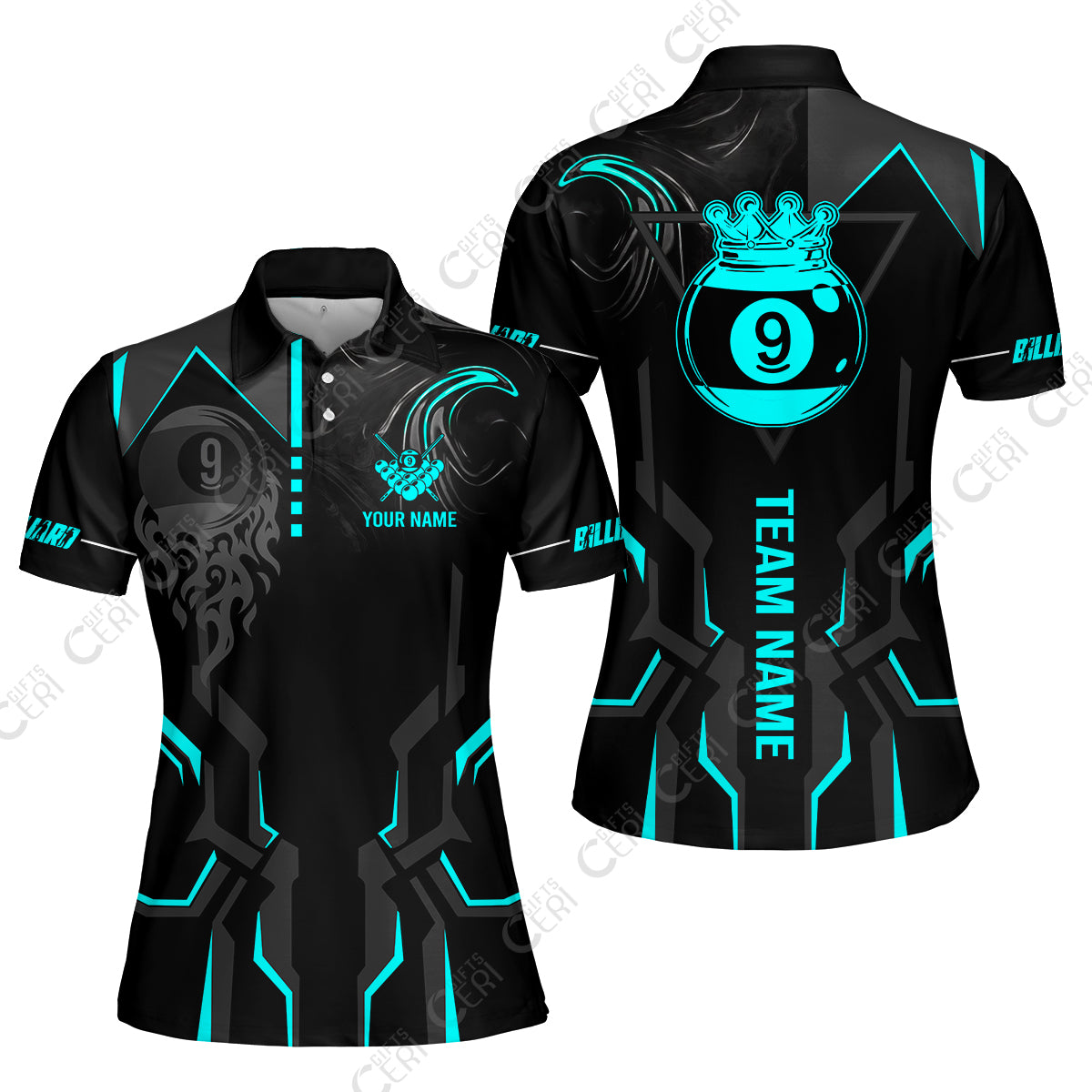 Customized 9 Ball Pool Women Polo Shirt, 9-Ball Liquid Effect Smoke, Billiard Jerseys