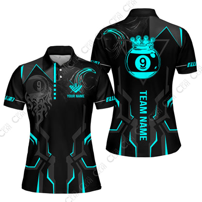 Customized 9 Ball Pool Women Polo Shirt, 9-Ball Liquid Effect Smoke, Billiard Jerseys